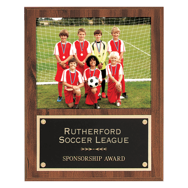 12" x 15" American Walnut Finish Photo Plaque with Black Brass Plate-Holds 8" x 10" Photo