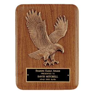7" x 9" Solid American Walnut Plaque with Finely Detailed Eagle Relief and Black Laserable Brass Plate