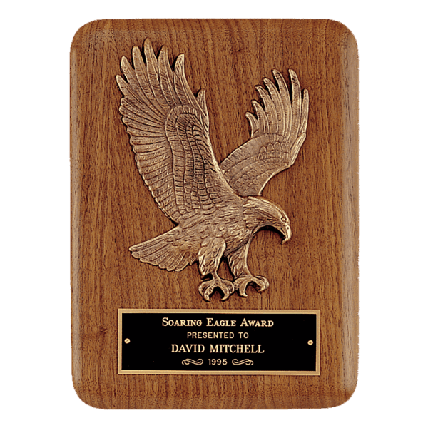 9" x 12" Solid American Walnut Plaque with Finely Detailed Eagle Relief Casting and Black Laserable Brass Plate