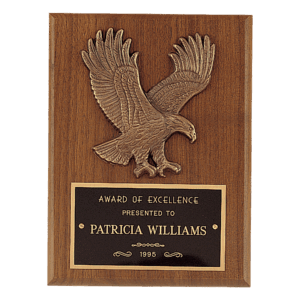 6" x 8" Sculptured Relief Eagle Casting and Laser Engravable Black Plate on an American Walnut Plaque