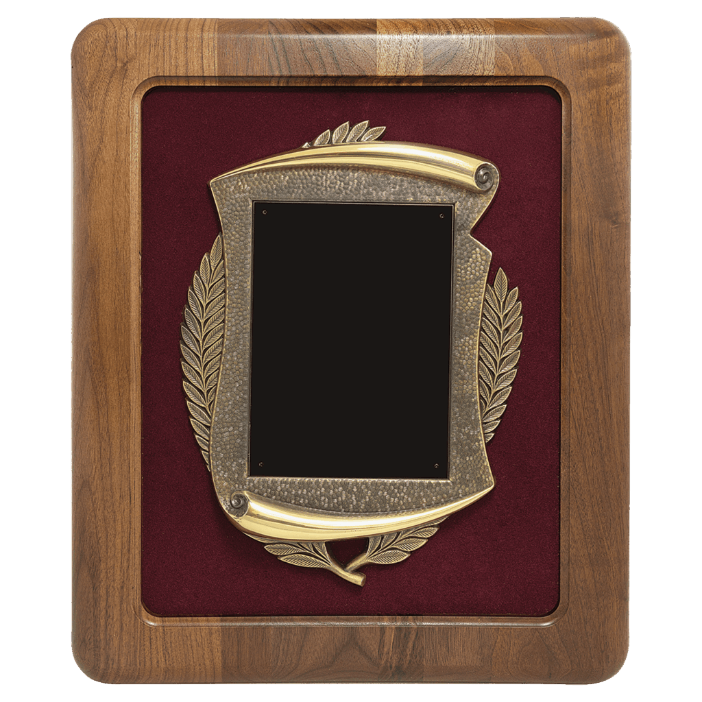 14" x 17" American Walnut Frame w/Maroon Velour Back/Bronze Finish Frame/Black Brass Plate