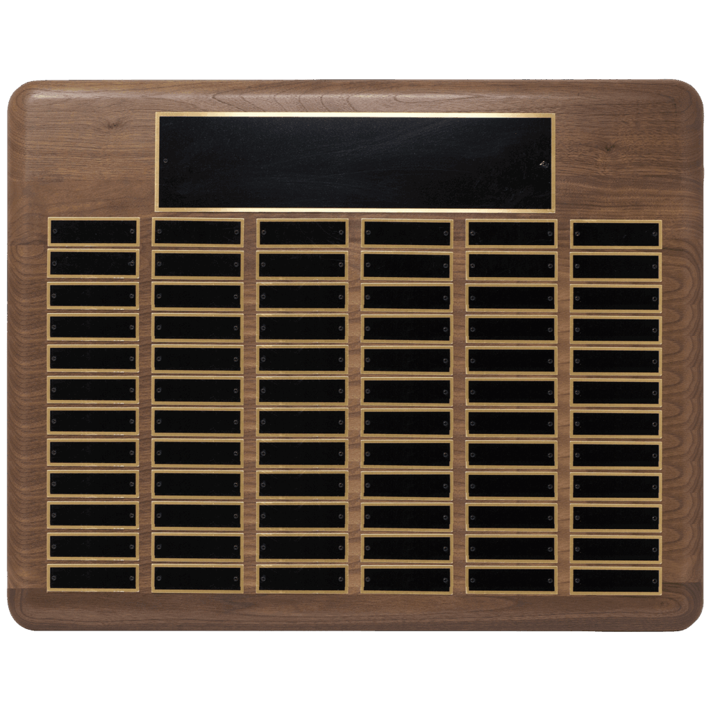 22" x 30"/Plates 7/8" x 2 3/4" American Walnut 80 Plate Perpetual Plaque with Black Brass Plated Steel Plates