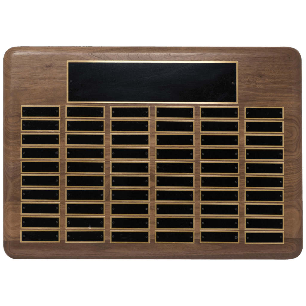 22" x 30"/Plates 7/8" x 2 3/4" American Walnut 96 Plate Perpetual Plaque with Black Brass Plated Steel Plates