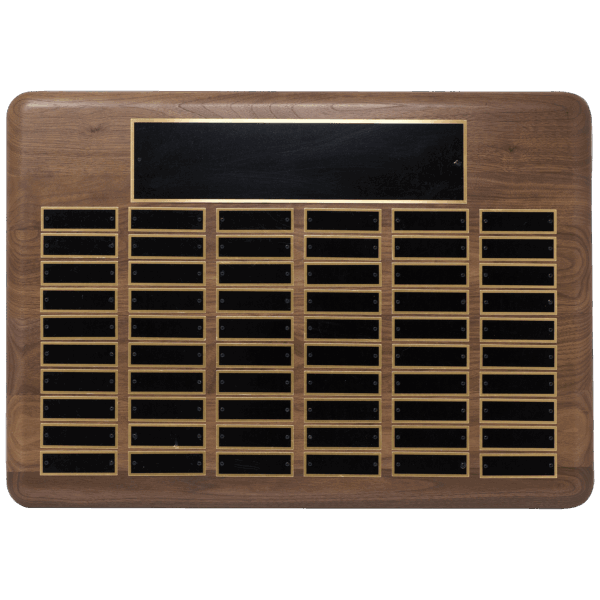 22" x 30"/Plates 7/8" x 2 3/4" American Walnut 96 Plate Perpetual Plaque with Black Brass Plated Steel Plates
