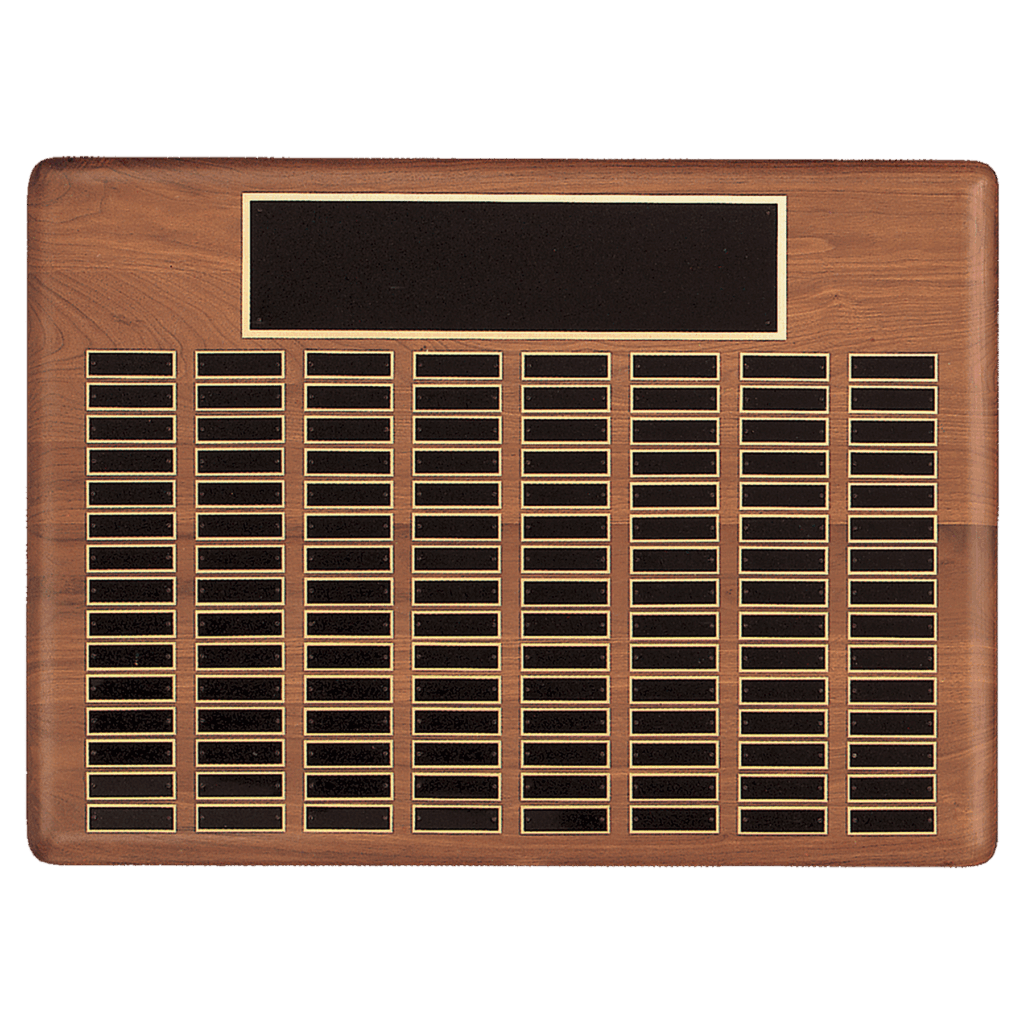 22" x 30"/Plates 7/8" x 2 3/4" American Walnut 120 Plate Perpetual Plaque with Black Brass Plated Steel