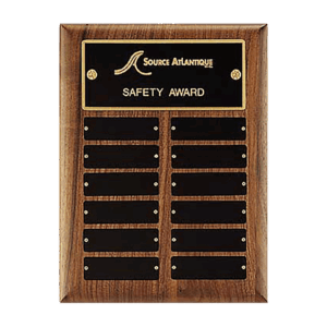 9" x 12"/Plates 1" x 3 1/4" American Walnut 12 Plate Perpetual Plaque with Black Brass Plates