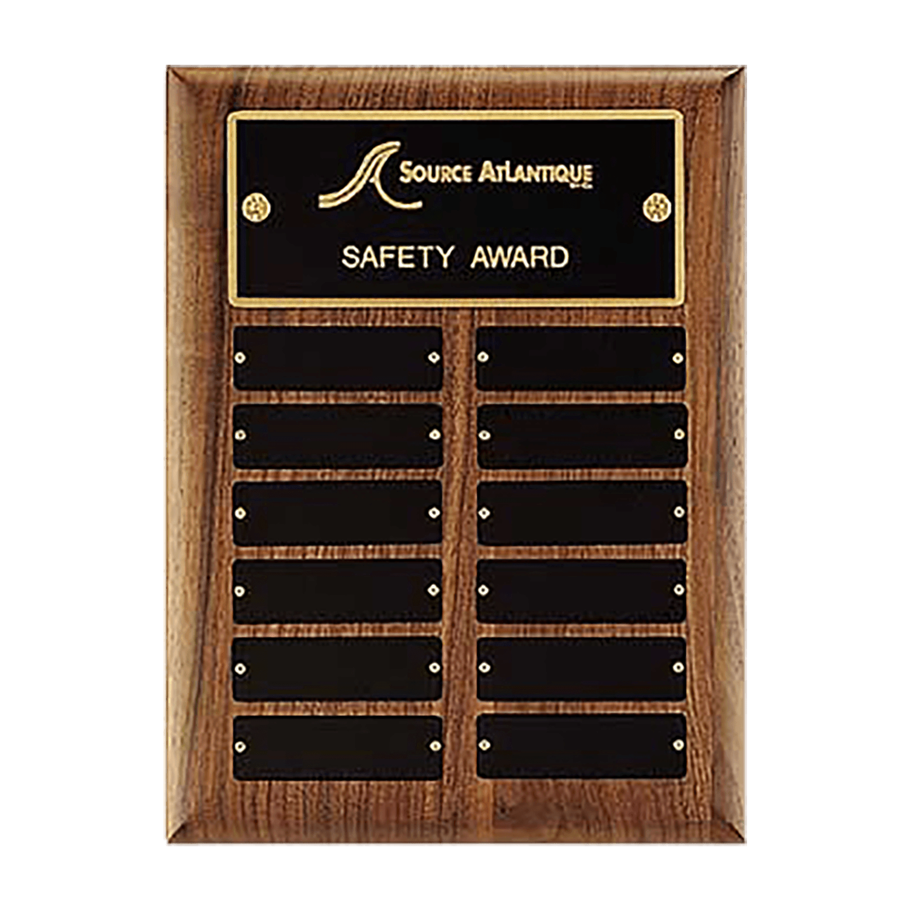 9" x 12"/Plates 1" x 3 1/4" American Walnut 12 Plate Perpetual Plaque with Black Brass Plates