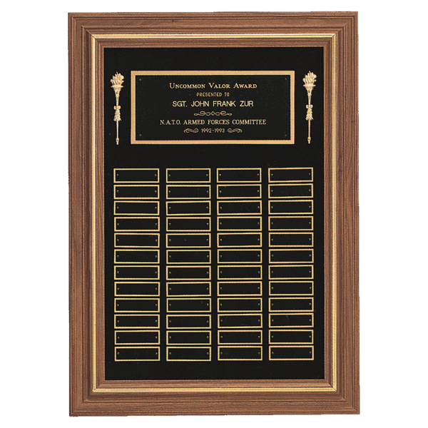 18" x 25"/Plates 7/8" x 2 3/4" American Walnut 36 Plate Perpetual Plaque with Black Brass Plates
