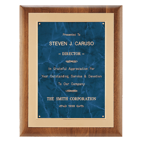 11" x 14" Airflyte Walnut Frame with Brushed Gold Metal Background and Sapphire Marble LaserFX Plate