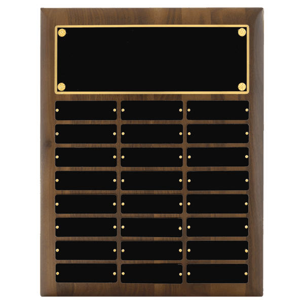 12" x 15"/Plates 1" x 3 1/4"American Walnut 24 Plate Perpetual Plaque with Black Brass Plates