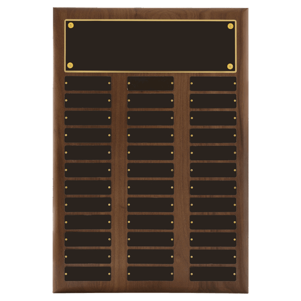 14" x 20"/Plates 1" x 3 1/4" American Walnut 36 Plate Perpetual Plaque with Black Brass Plates