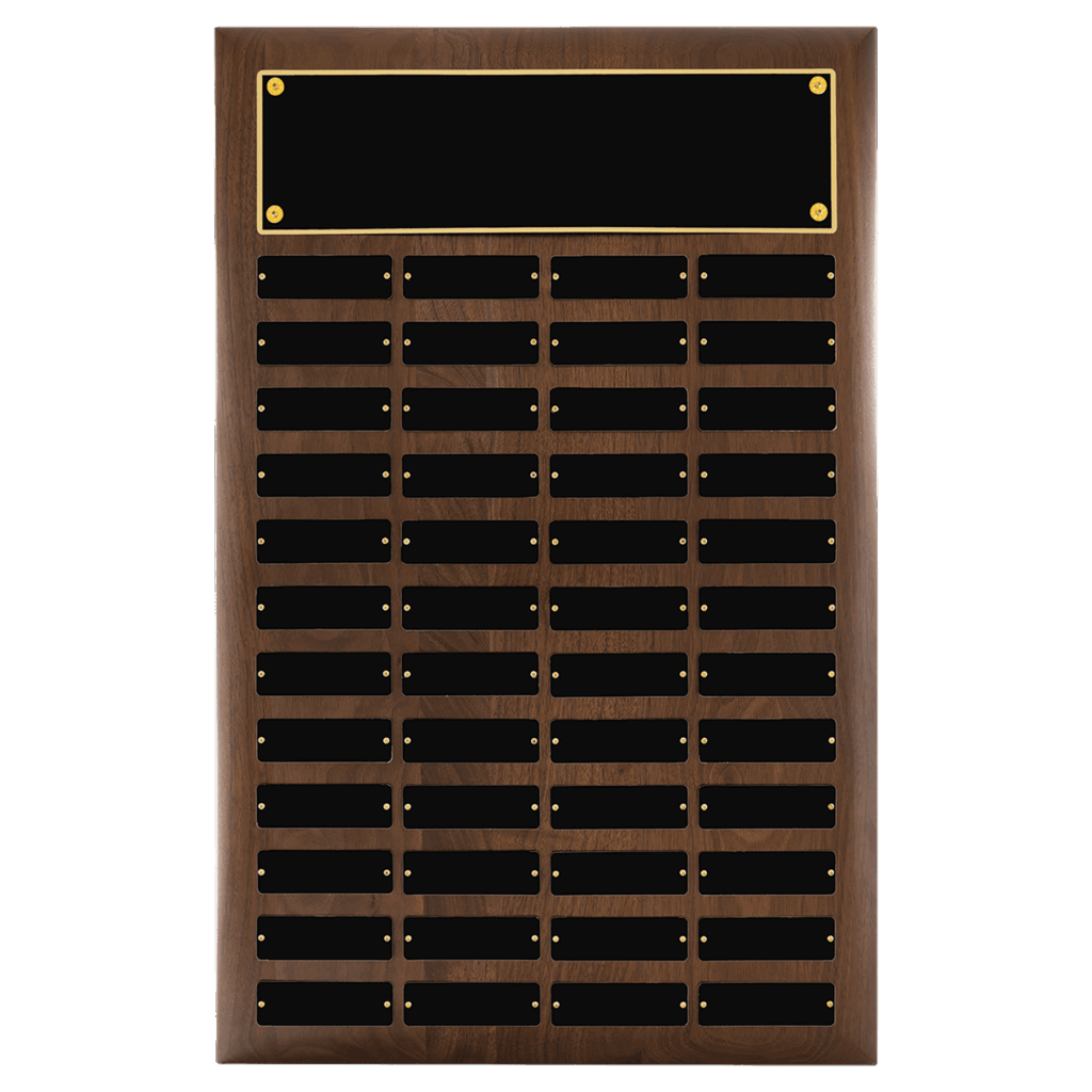16" x 24"/Plates 1" x 3 1/4" American Walnut 48 Plate Perpetual Plaque with Black Brass Plates