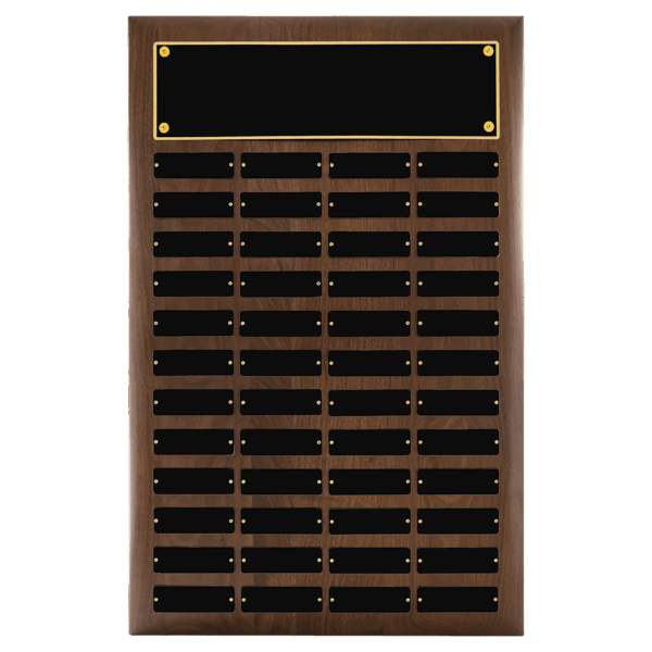 16" x 24"/Plates 1" x 3 1/4" American Walnut 48 Plate Perpetual Plaque with Black Brass Plates