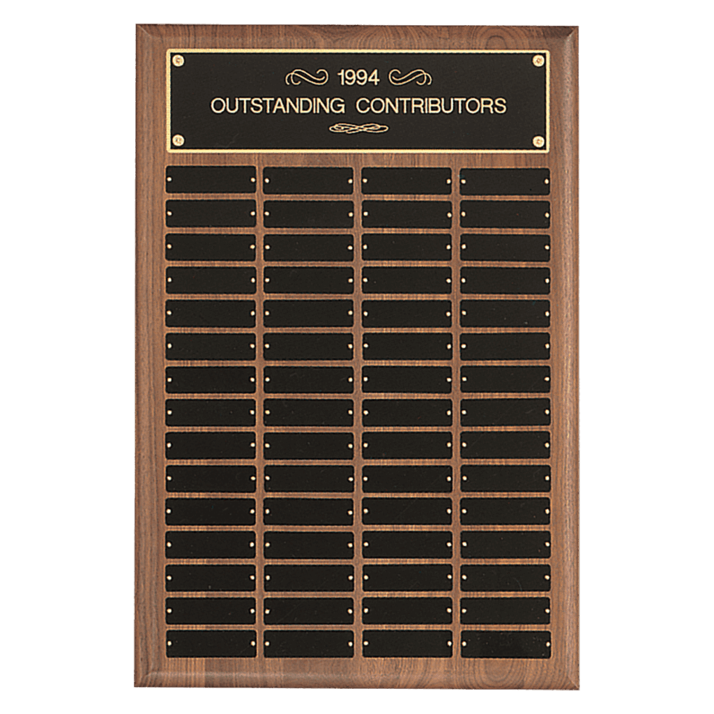 16" x 24"/Plates 1" x 3 1/4" American Walnut 60 Plate Perpetual Plaque with Black Brass Plates