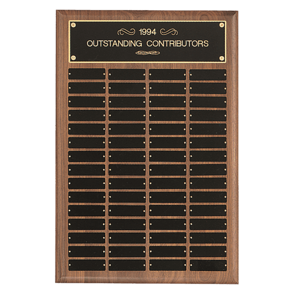 16" x 24"/Plates 1" x 3 1/4" American Walnut 60 Plate Perpetual Plaque with Black Brass Plates