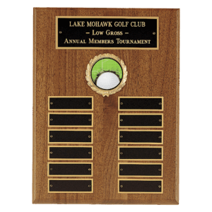 9" x 12" American Walnut Perpetual Plaque with 12 Gold Border Black Laserable Brass Plates and 2" Insert Holder- Witney Series