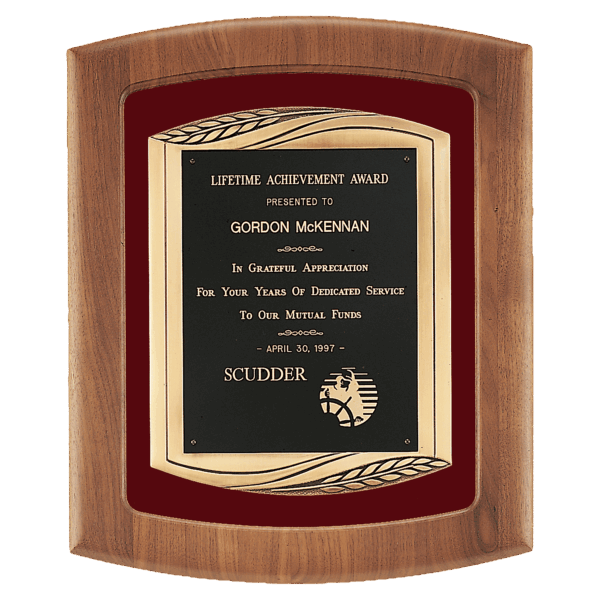 14" x 17" American Walnut Frame with Maroon Velour Background and Black Laser Engravable Plate in an Antique Bronze Finished Frame Casting