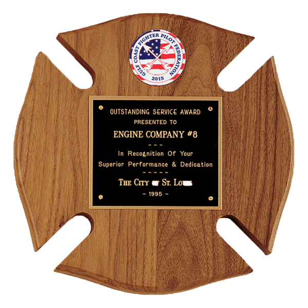 10" x 10" American Walnut Maltese Cross Plaque w/Black Brass Plate and 2" Insert (sold separately)