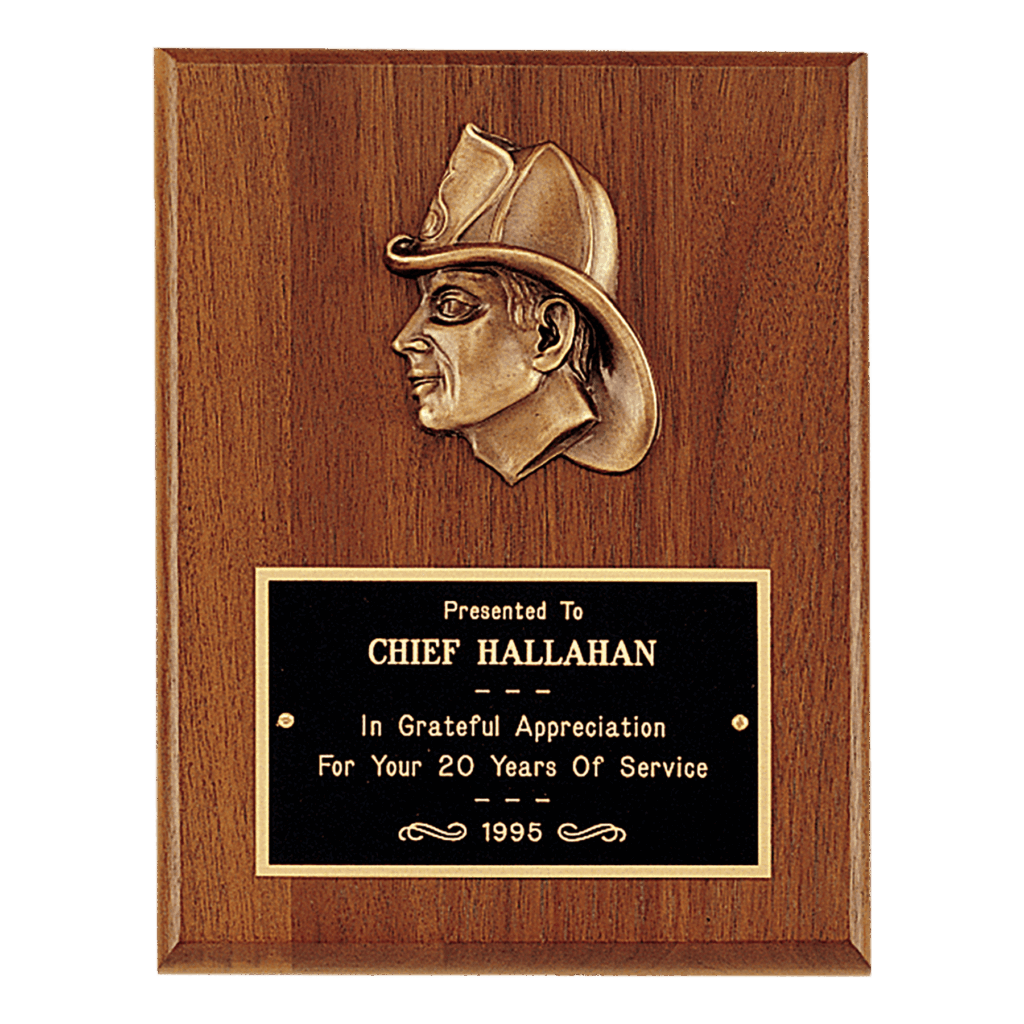 7" x 9" American Walnut Plaque with Firefighter Relief and Black Brass Plate