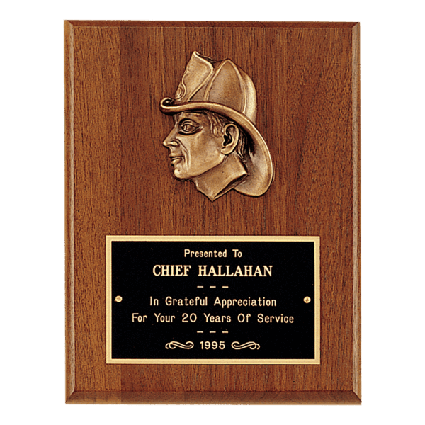 8" x 10" American Walnut Plaque with Firefighter Relief and Black Brass Plate