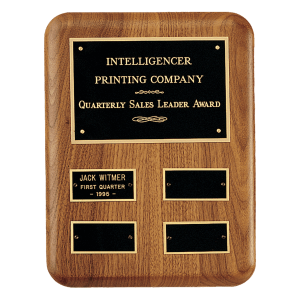 8" x 10 1/2"/Plates 1 1/4" x 2 1/2" American Walnut AirFlyte Edge Quarterly Award Perpetual Plaque wth Black Brass Plates