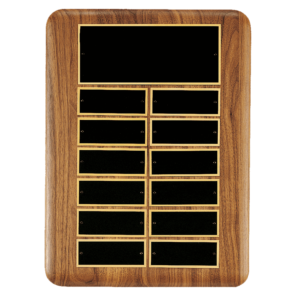 11" x 15"/Plates 1 1/2" x 3 3/4" American Walnut 12 Plate Perpetual Plaque with Black Brass Header Plate