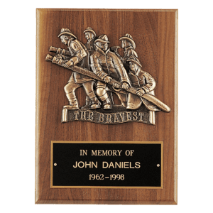 9" x 12" American Walnut Plaque, Bronze Cast Fire Department "Bravest" with Black Brass Plate