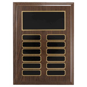 9" x 12"/Plates 7/8" x 2 3/4" Walnut Step-Edge 12 Plate Perpetual Plaque with Black Brass Plate