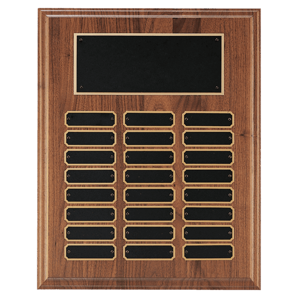 12" x 15" Walnut Step-Edge 24 Plate Perpetual Plaque with Black Brass Plate