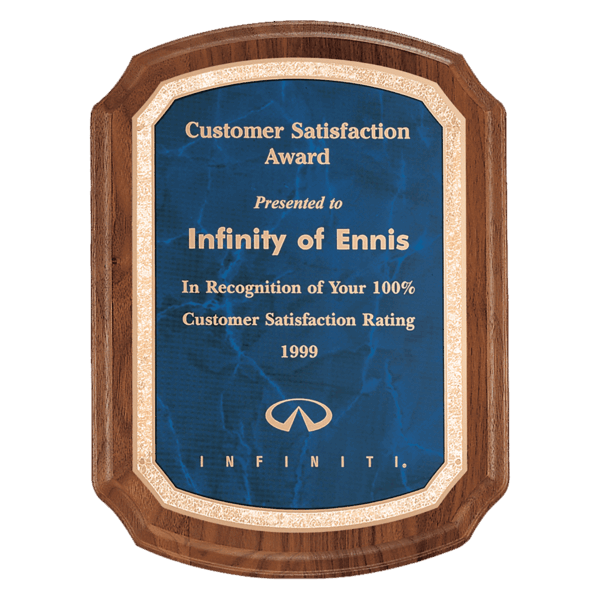 9" x 12" Coventry Series American Walnut Plaque with Gold Border Sapphire LaserFX Plateteel Plate