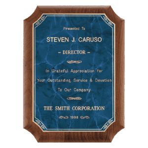 8" x 10 1/2" American Walnut Plaque with Gold Border Sapphire Marble LaserFX Plate