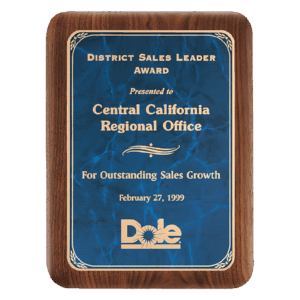 9" x 12" American Walnut Plaque with Gold Border Sapphire Marble LaserFX Plate