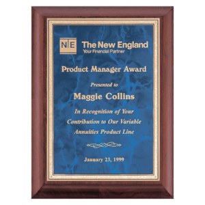 9" x 12" Hand Rubbed Cherry Finish Plaque with Sapphire Marble Gold Border LaserFX Plate