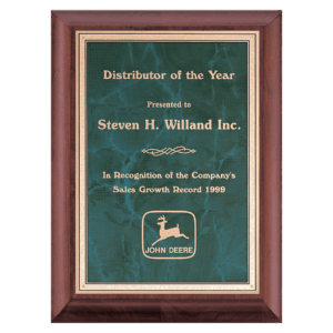 9" x 12" Hand Rubbed Cherry Finish Plaque with Emerald Marble Gold Border LaserFX Plate