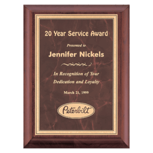 7" x 9" Hand Rubbed Cherry Finish Plaque with Ruby Marble Gold Border LaserFX Plate