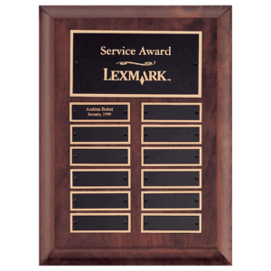9" x 12" Airflyte Cherry Finish Perpetual Plaque with 12 Gold Border Black Laserable Brass Perpetual Plates