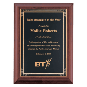 8" x 10" Hand Rubbed Cherry Finish Plaque with Black Gold Florentine Border LaserFX Plate