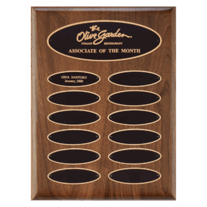 9" x 12"/Plates 1" x 3 1/4" American Walnut 12 Plate Perpetual Plaque with Black Brass Elliptical Plates