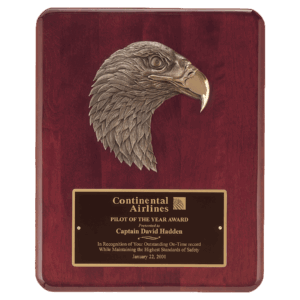 10 1/2" x 13" Rosewood Piano Finish Plaque with Finely Detailed Bronze Eagle Head Casting with Black Laserable Brass Plate