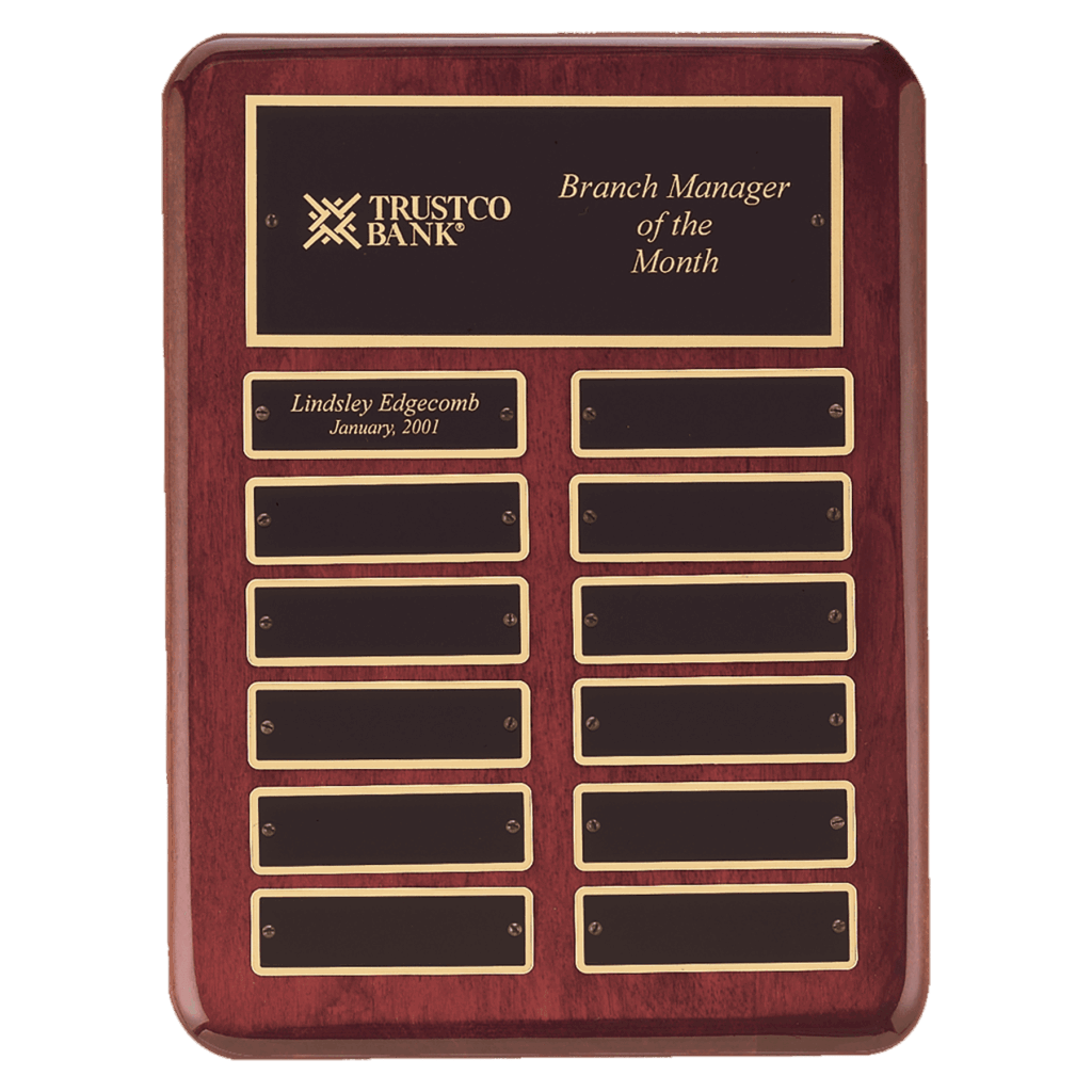 9" x 12" Rosewood Piano Finish 12 Perpetual Plates Plaque with Laserable Black Brass Plates