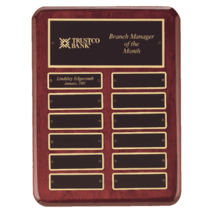 9" x 12" Rosewood Piano Finish 12 Perpetual Plates Plaque with Laserable Black Brass Plates