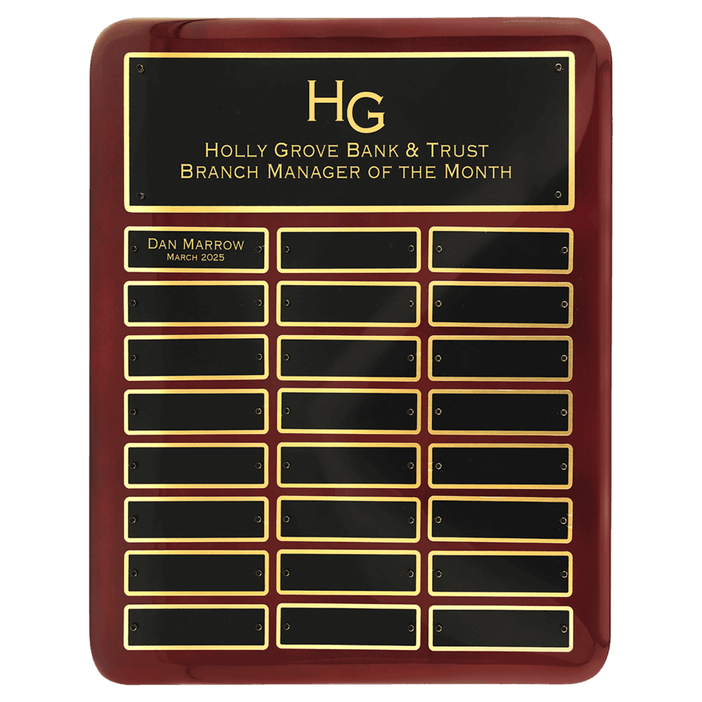 12" x 15" Rosewood Piano Finish 24 Plate Perpetual Plaque with Laserable Black Brass Plates