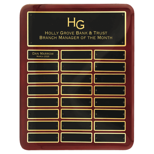 12" x 15" Rosewood Piano Finish 24 Plate Perpetual Plaque with Laserable Black Brass Plates