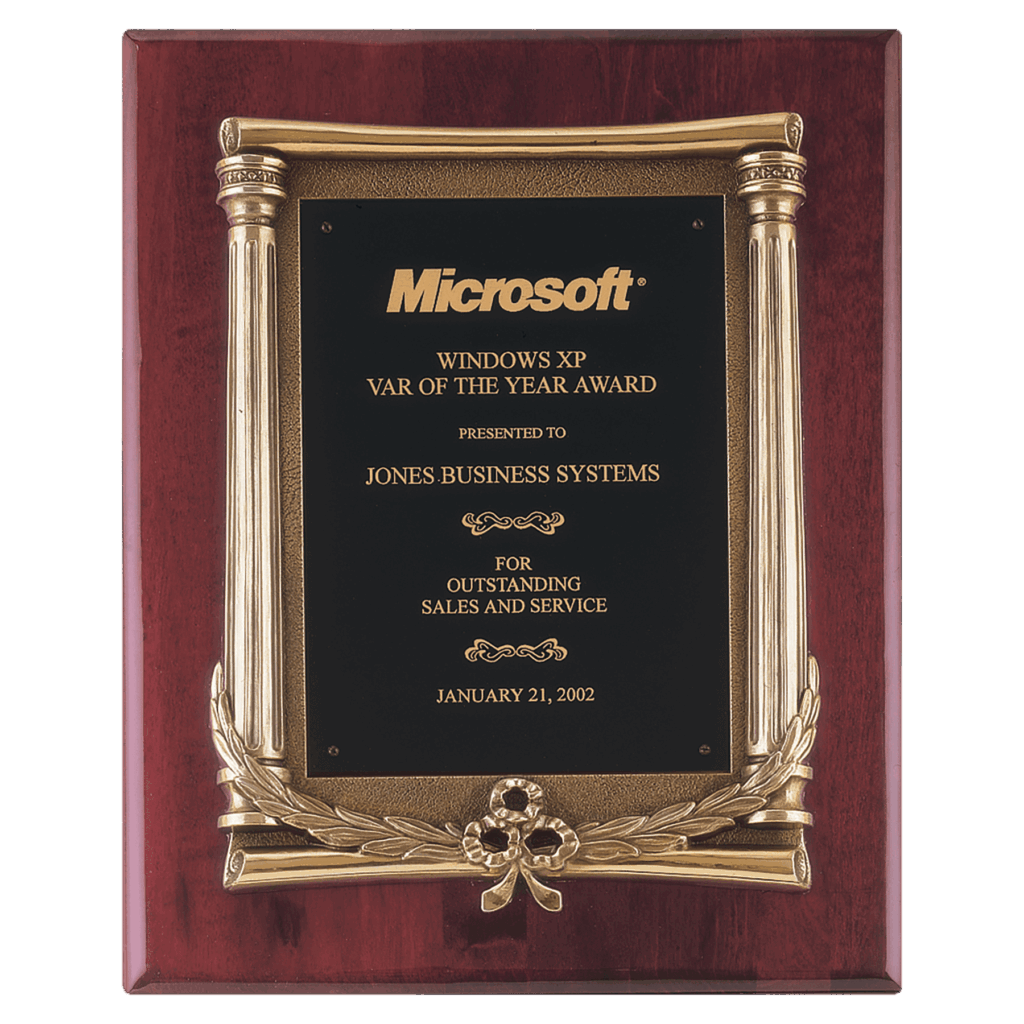 10 1/2" x 13" Rosewood Piano Finish Plaque, Antique Bronze Frame Casting, Black Brass Plate