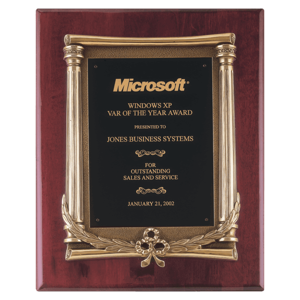 10 1/2" x 13" Rosewood Piano Finish Plaque, Antique Bronze Frame Casting, Black Brass Plate