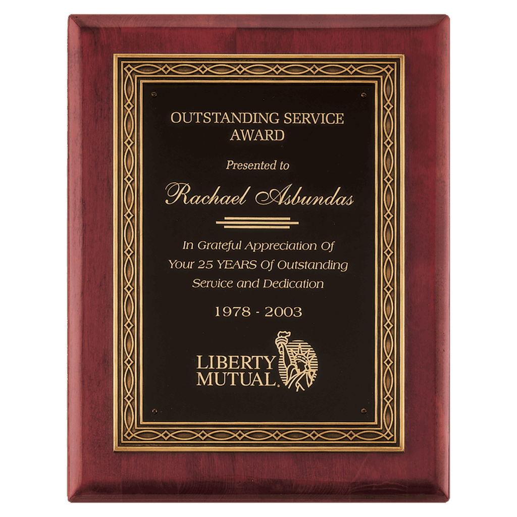 11" x 14" Rosewood Piano Finish Plaque w/Antique Bronze Cast Frame and Black Brass Plate
