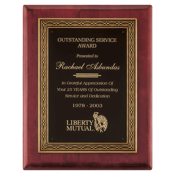 11" x 14" Rosewood Piano Finish Plaque w/Antique Bronze Cast Frame and Black Brass Plate