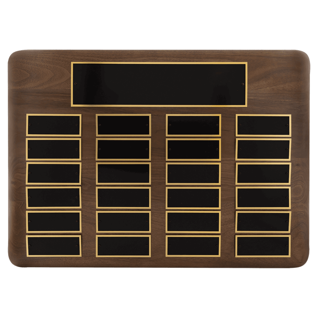 15" x 21"/Plates 1 1/2" x 3 3/4" American Walnut 24 Plate Perpetual Plaque with Black Brass Plates