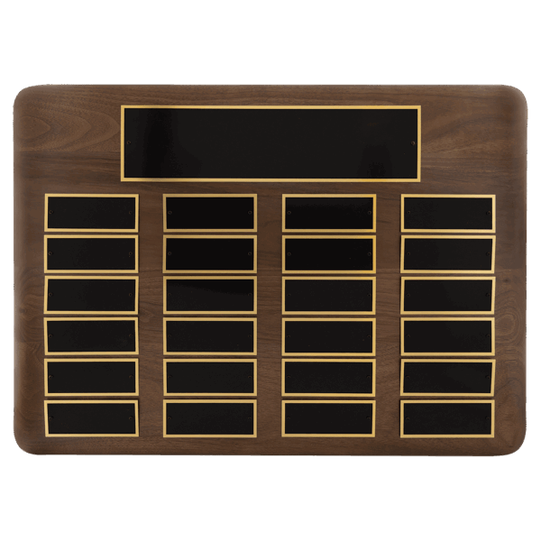 15" x 21"/Plates 1 1/2" x 3 3/4" American Walnut 24 Plate Perpetual Plaque with Black Brass Plates