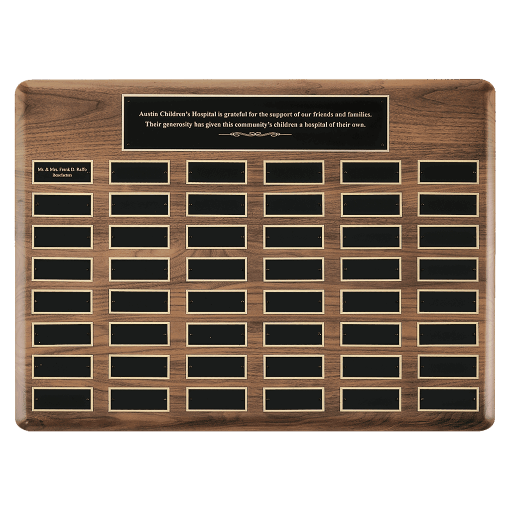 22" x 30"/Plates 1 1/2" x 3 3/4" American Walnut 36 Plate Perpetual Plaque with Black Brass Plates